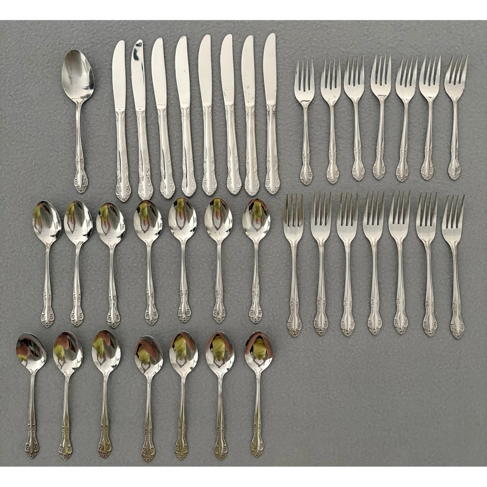 Utica Stainless Steel Flatware Set 37pc Floral Pattern Silverware Korea Vintage